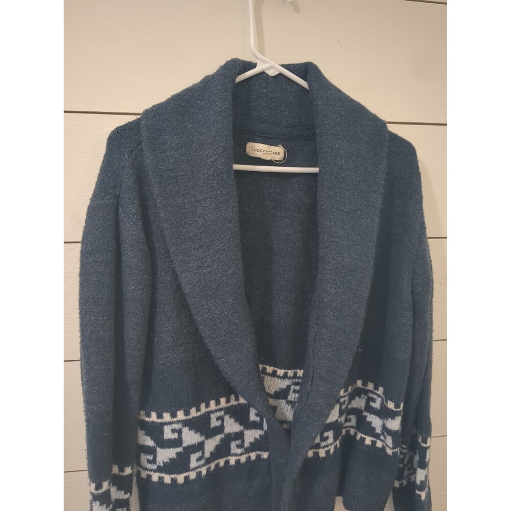 Lucky Brand medium blue collared sweater cardigan fall winter medium weight